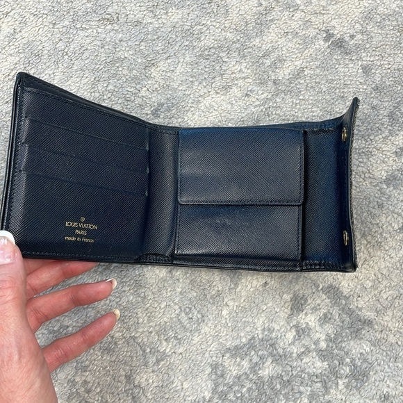 Louis Vuitton Mini Lin Monogram Denim Compact Wallet Navy Blue Gray Porte Billet - Picture 11 of 17